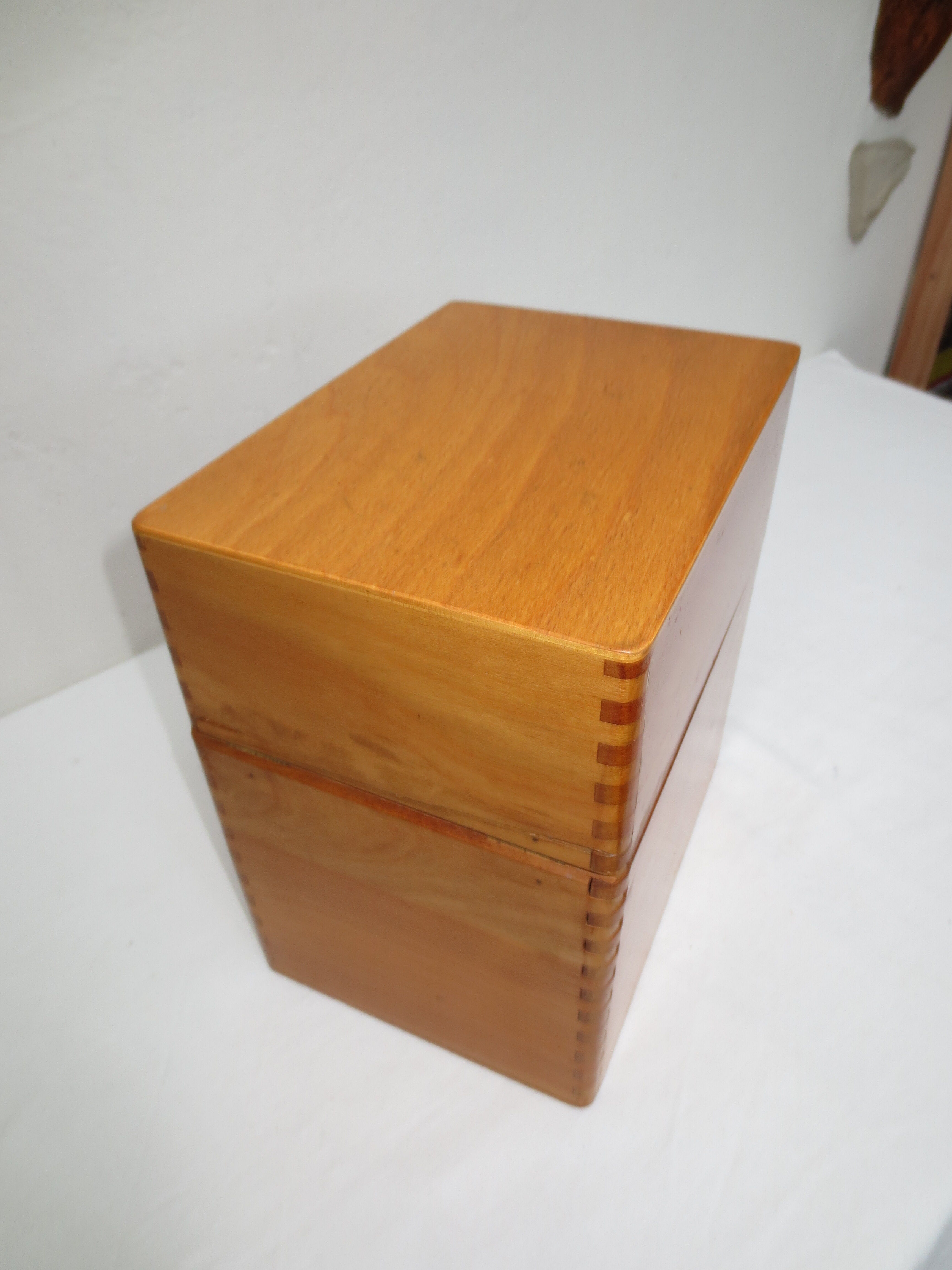 old mortised box in light varnished wood