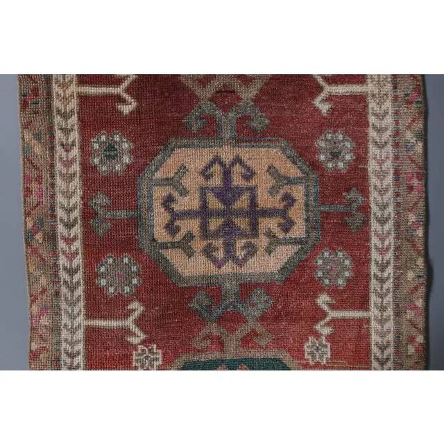 1970s Vintage Turkish Hand-Knotted Wool Cotton Red Runner Rug 90x390