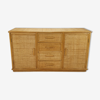Vintage Hollywood Regency Style Rattan and Bamboo Sideboard, 1970s