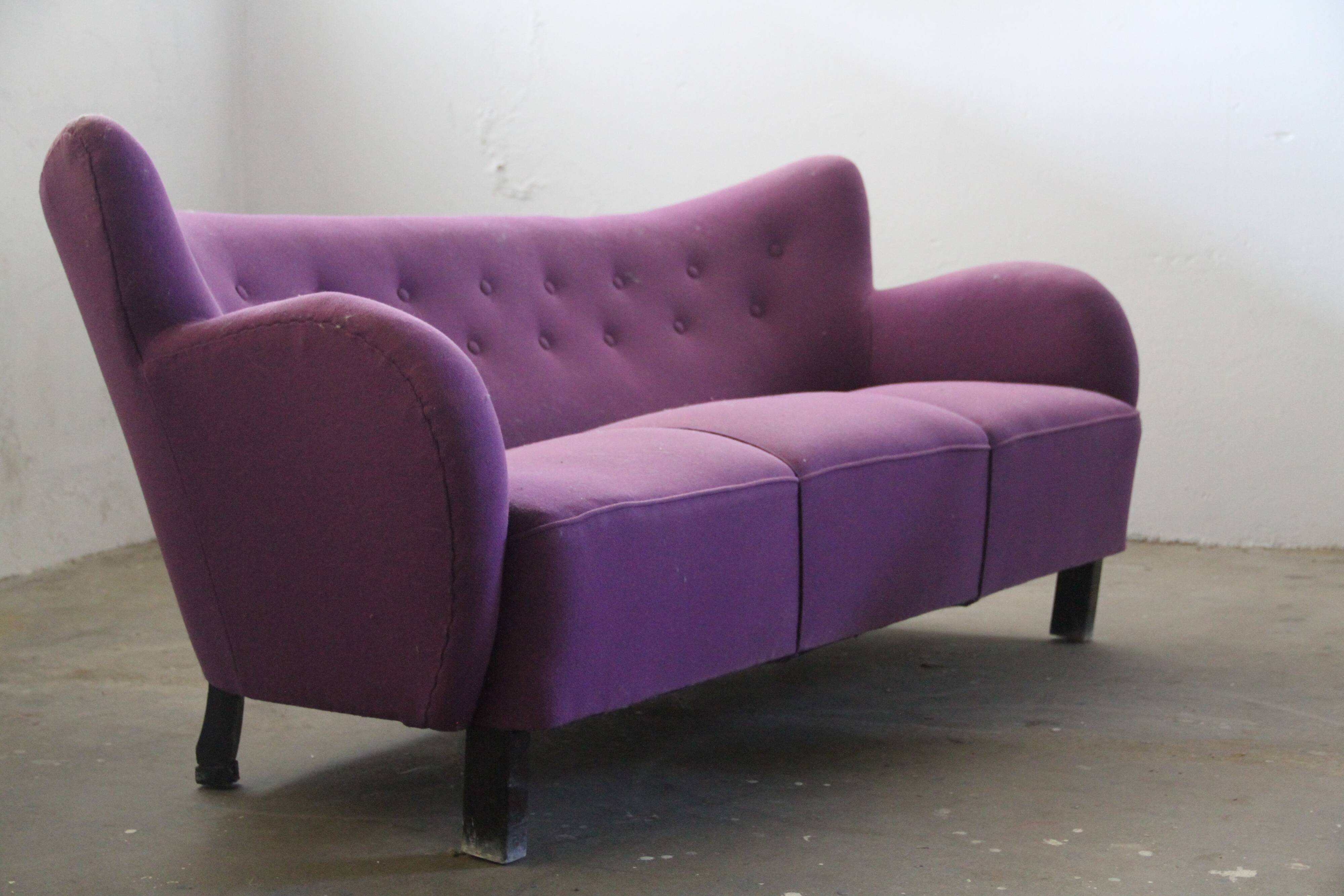 Danish 1930s Club Sofa, Style of Fritz Hansen & Flemming Lassen