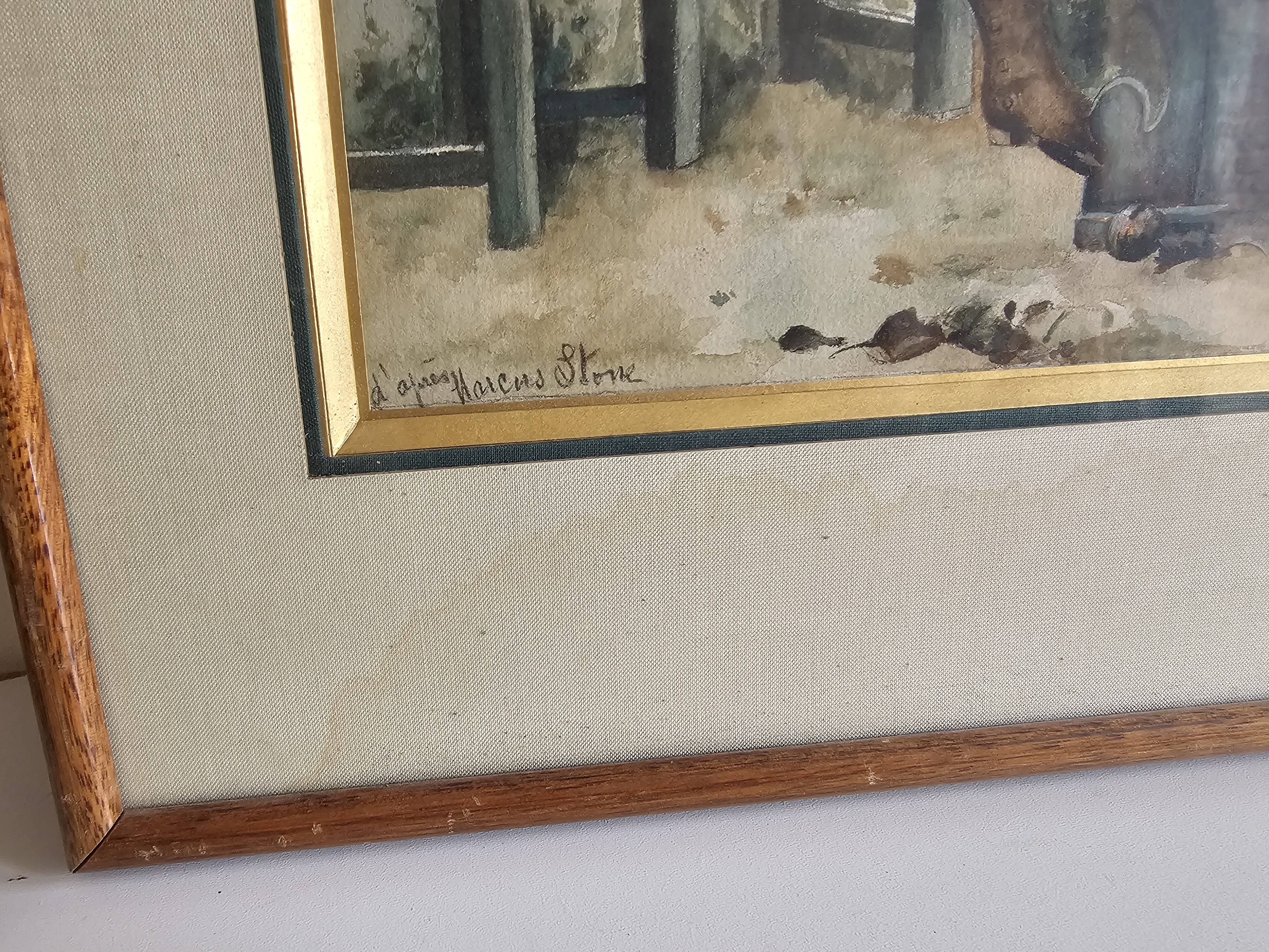 Tableau Aquarelle Scène Amoureux parc d'après Marcus Stone