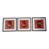 Trio Vintage Optical Art Tableaux - Victor Vasarely - Frames 40x40cm
