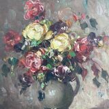 Pair, oil painting, 19th century, still life with bouquet of flowers, wooden frames, signed