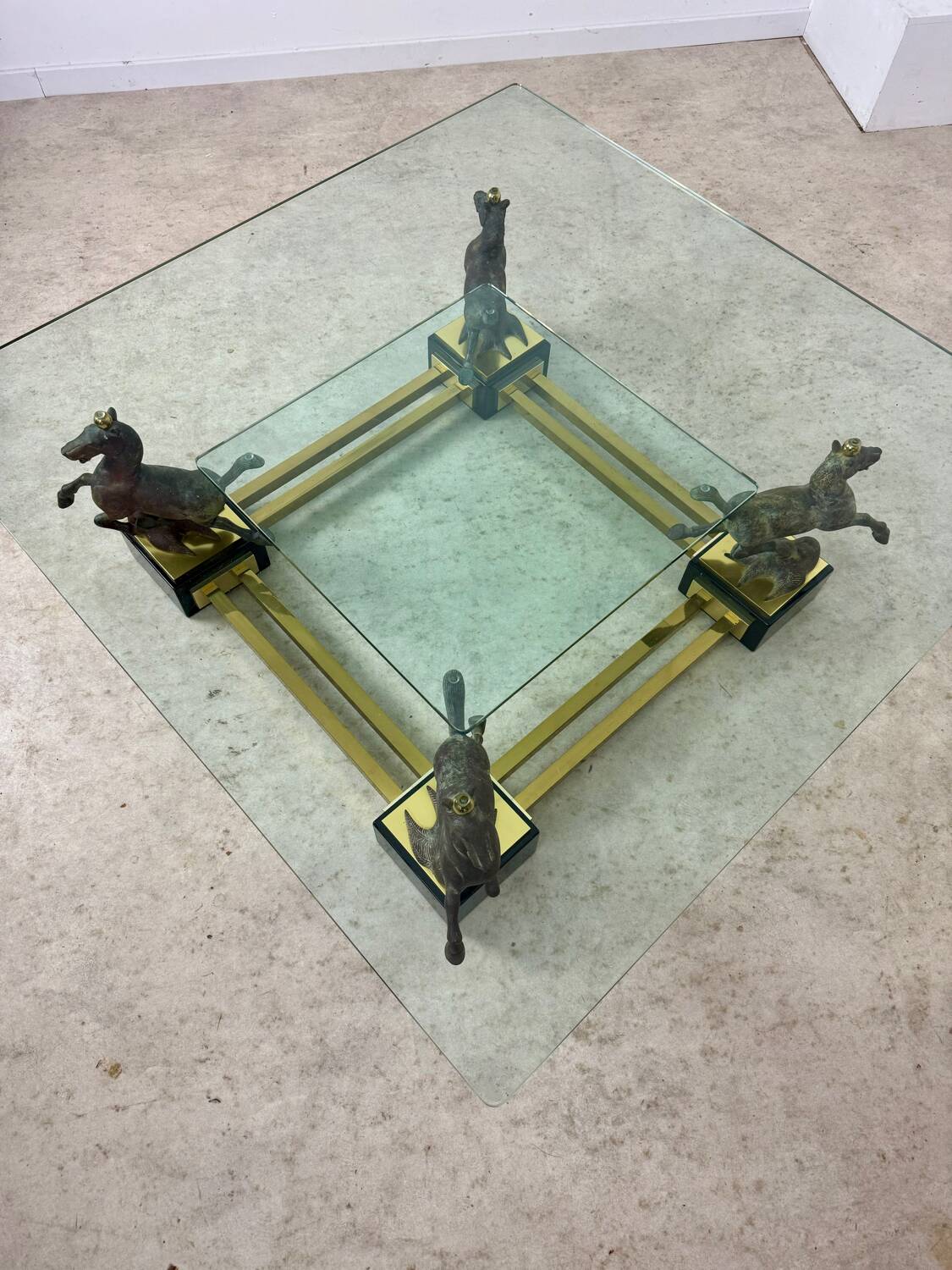 Old brass and gilded bronze table horses design from the 70s vintage Horses
