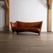 Mid-century sofa in cognac leather and wood by Pacific Green, Australia 1980s