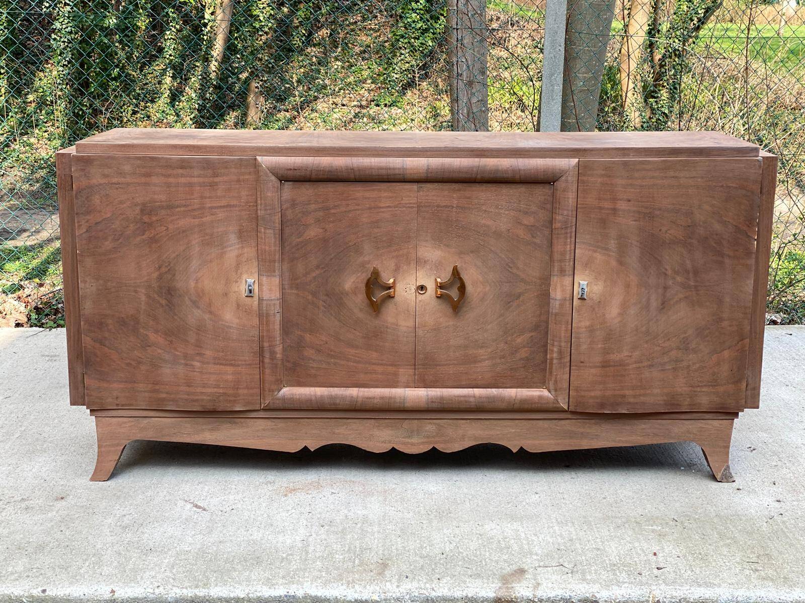 Art Deco sideboard with 4 doors, renovated in raw oak wood, 200cm