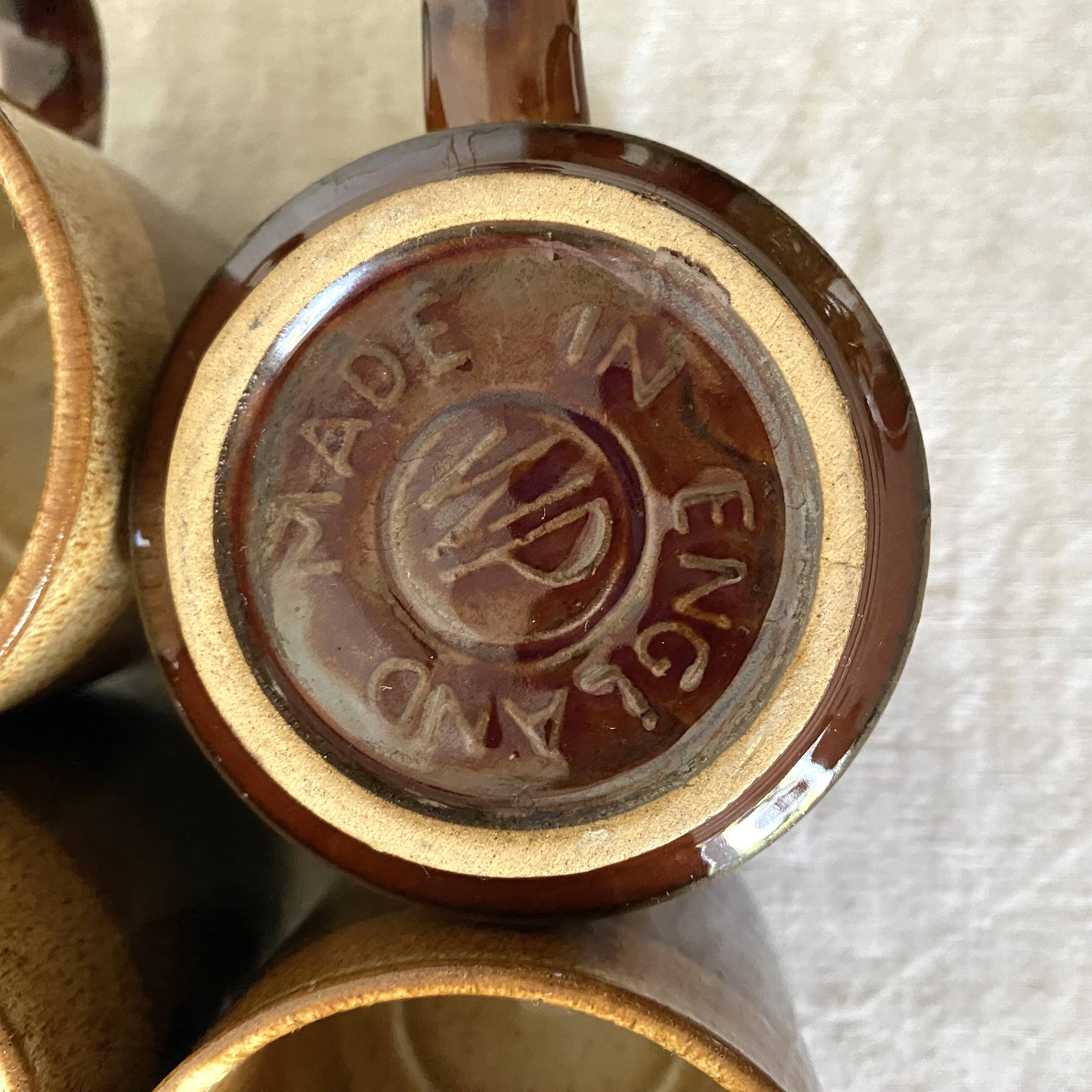 Vintage enameled stoneware mugs, England