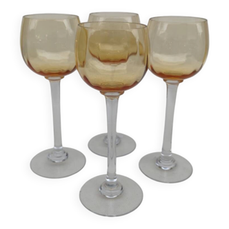 4 amber crystal glasses, first half of the 20th century.