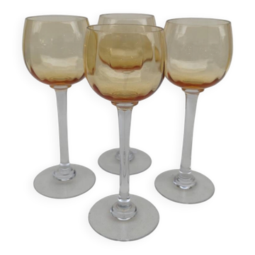 4 verres en cristal ambré, première moitié du XXème siècle