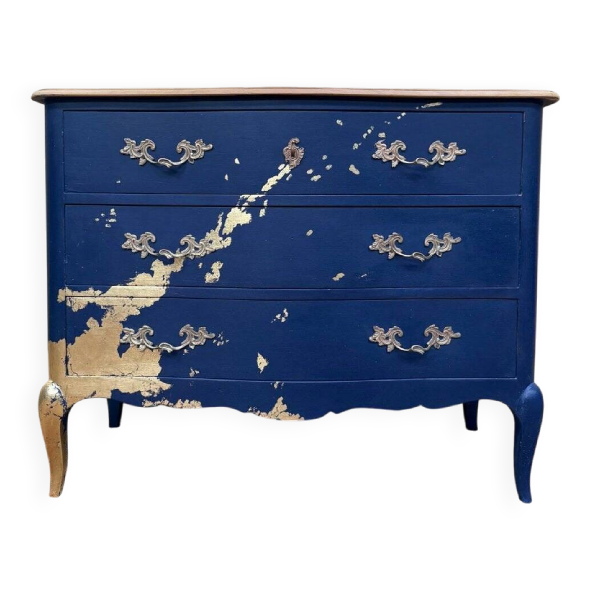 Louis XV Commode Style – Royal Blue Lacquer & Gold Leaf – Unique Model
