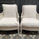 Pair of Louis XVI style caned Bergère armchairs
