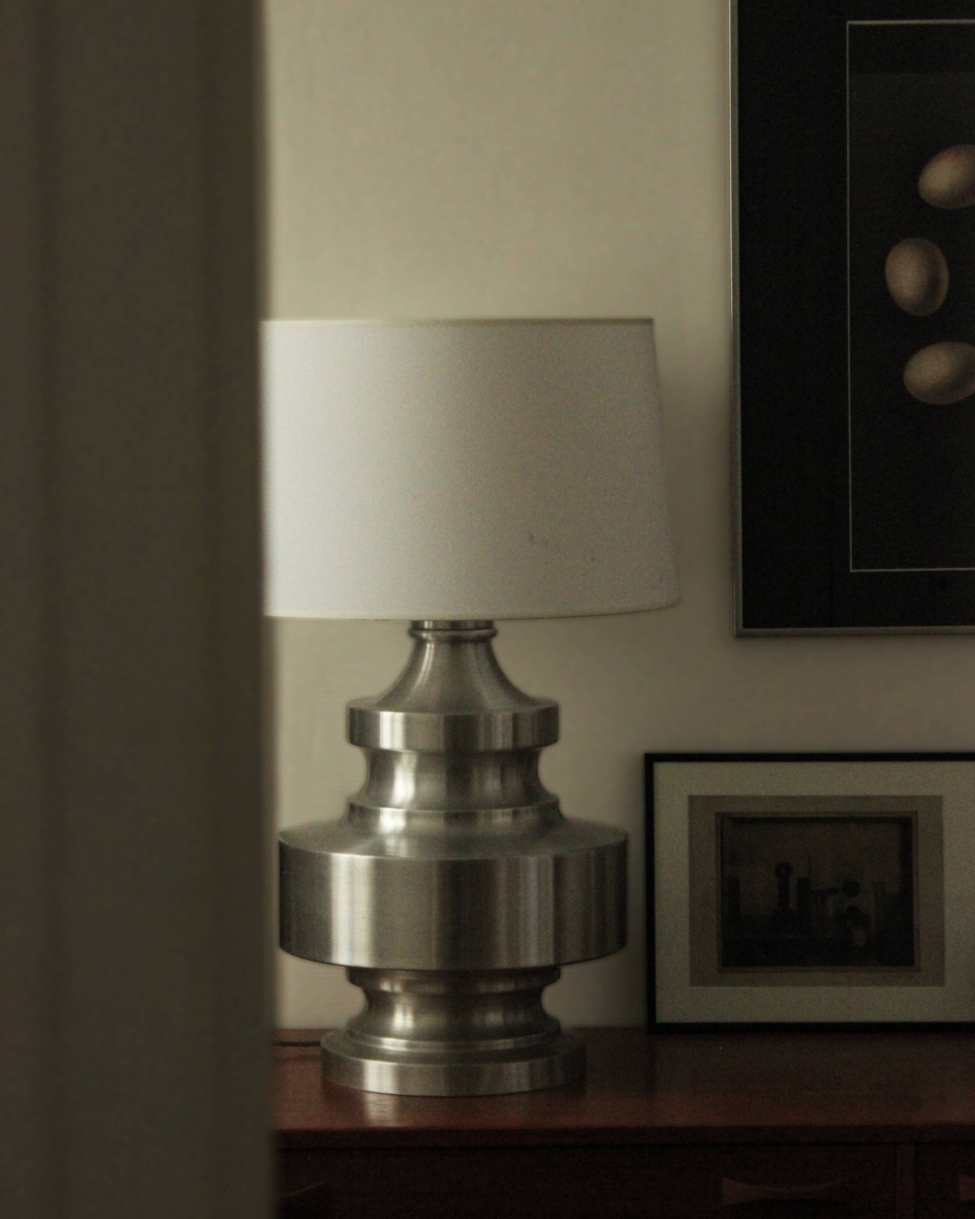 Large brushed aluminium table lamp, 1970s