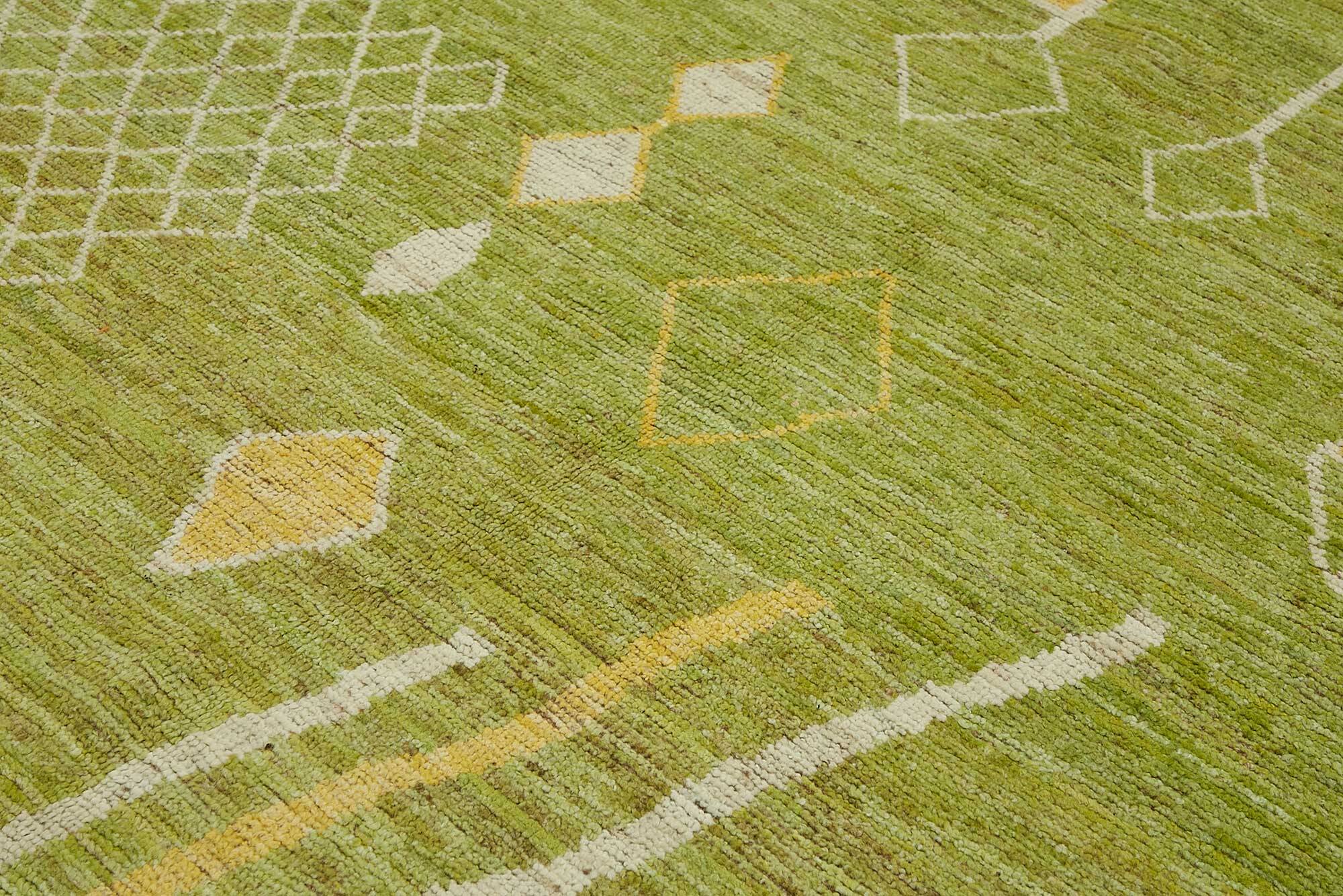 Handmade Turkish One of a Kind 203 cm x 303 cm Green Wool Carpet