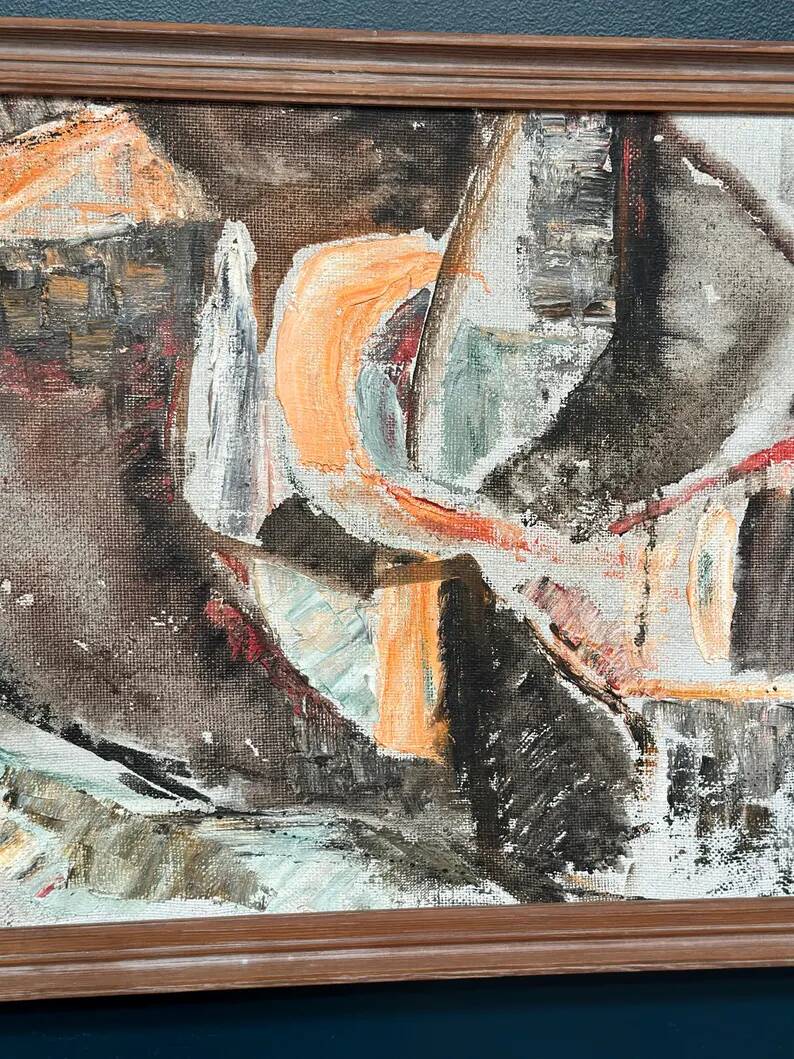 Swedish Original Oil on Canvas – "Abstract Composition" by Eivor Lindberg – 1967 – Signed – Vintage and Framed – 68 × 52 cm (26.8 in × 20.5 in)