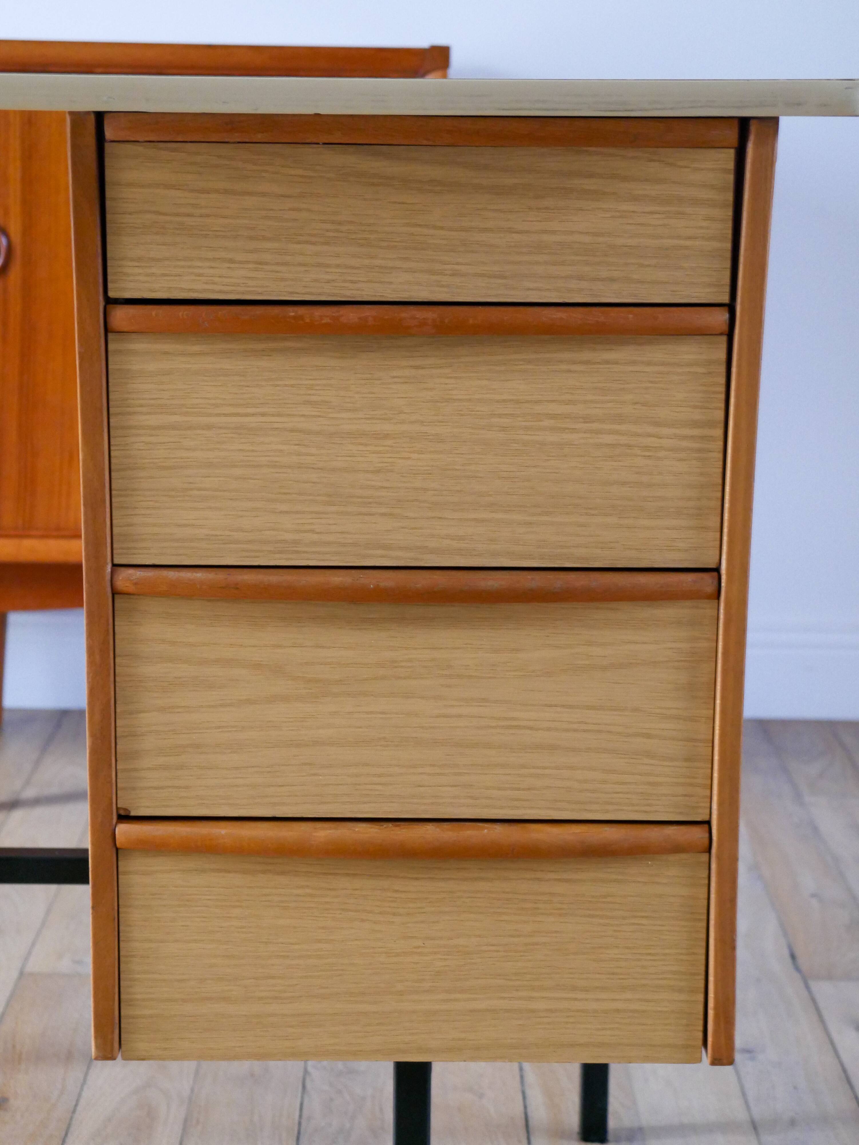 Formica, beech and black metal desk, Modernist Design, 1960