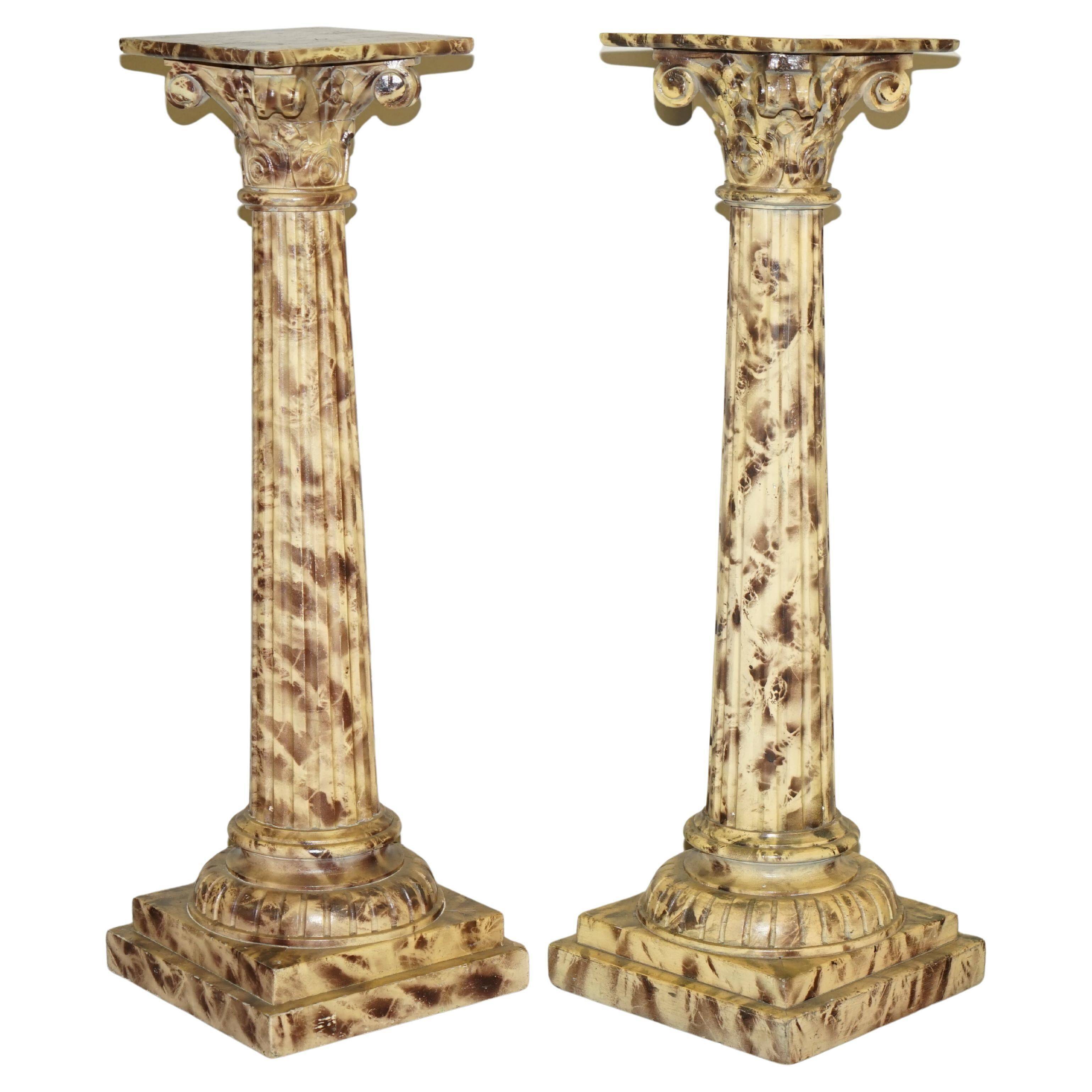 Pair of hand-carved Corinthian pillar bases