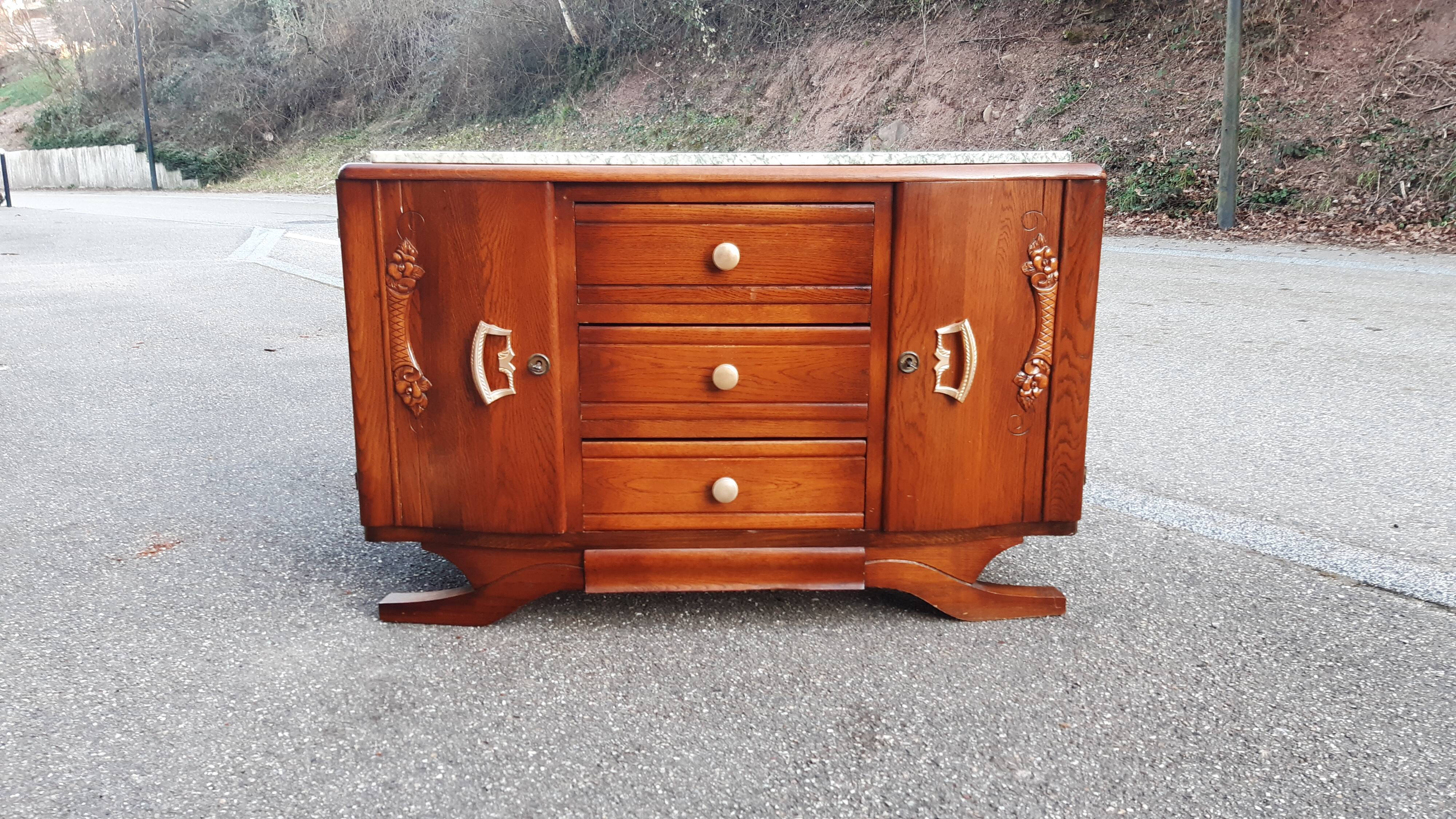 Low art deco oak and marble sideboard 1940