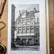 Vintage Engraving Dijon, the House of the Caryatids. 1881