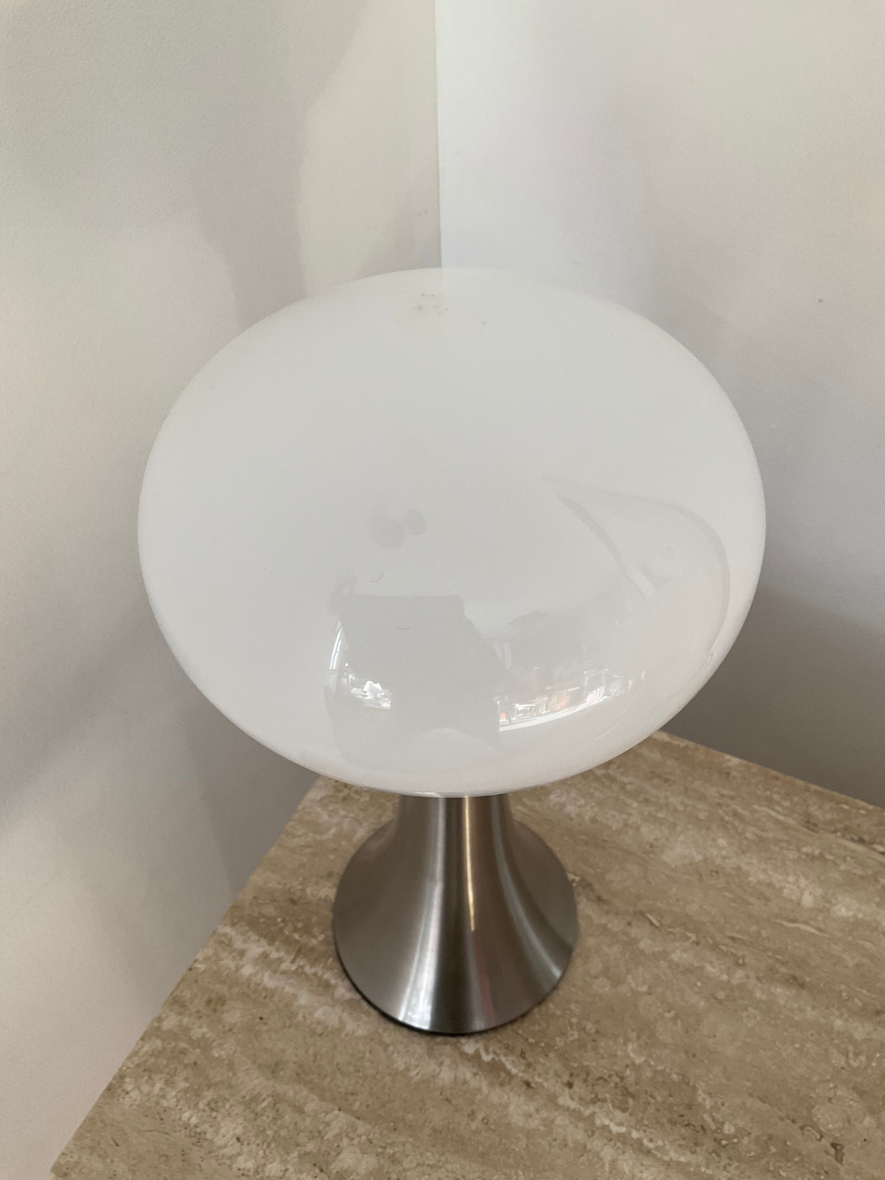 Pair of lamps mushroom opaline and chromed metal 80s