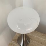 Pair of lamps mushroom opaline and chromed metal 80s