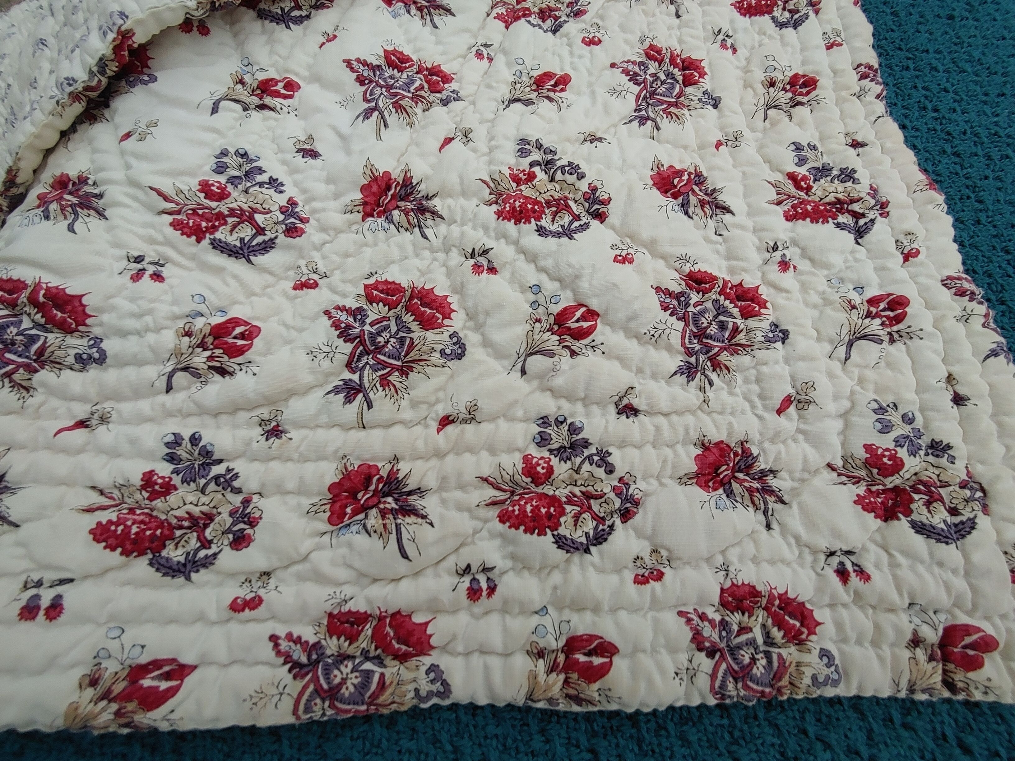 Boutis old antique quilted blanket with floral decoration - circa 1900/1920