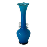 jagged sky blue opaline vase and small handles Design 1960