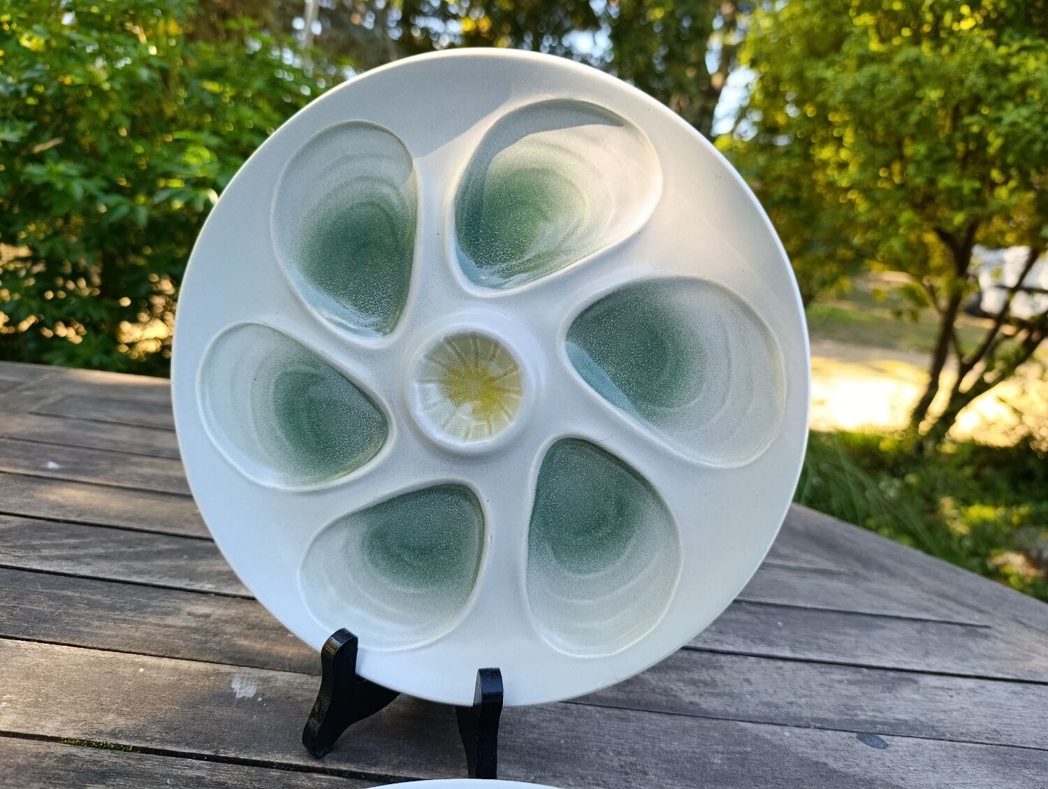 4 green/yellow oyster plates from Salins, 1970