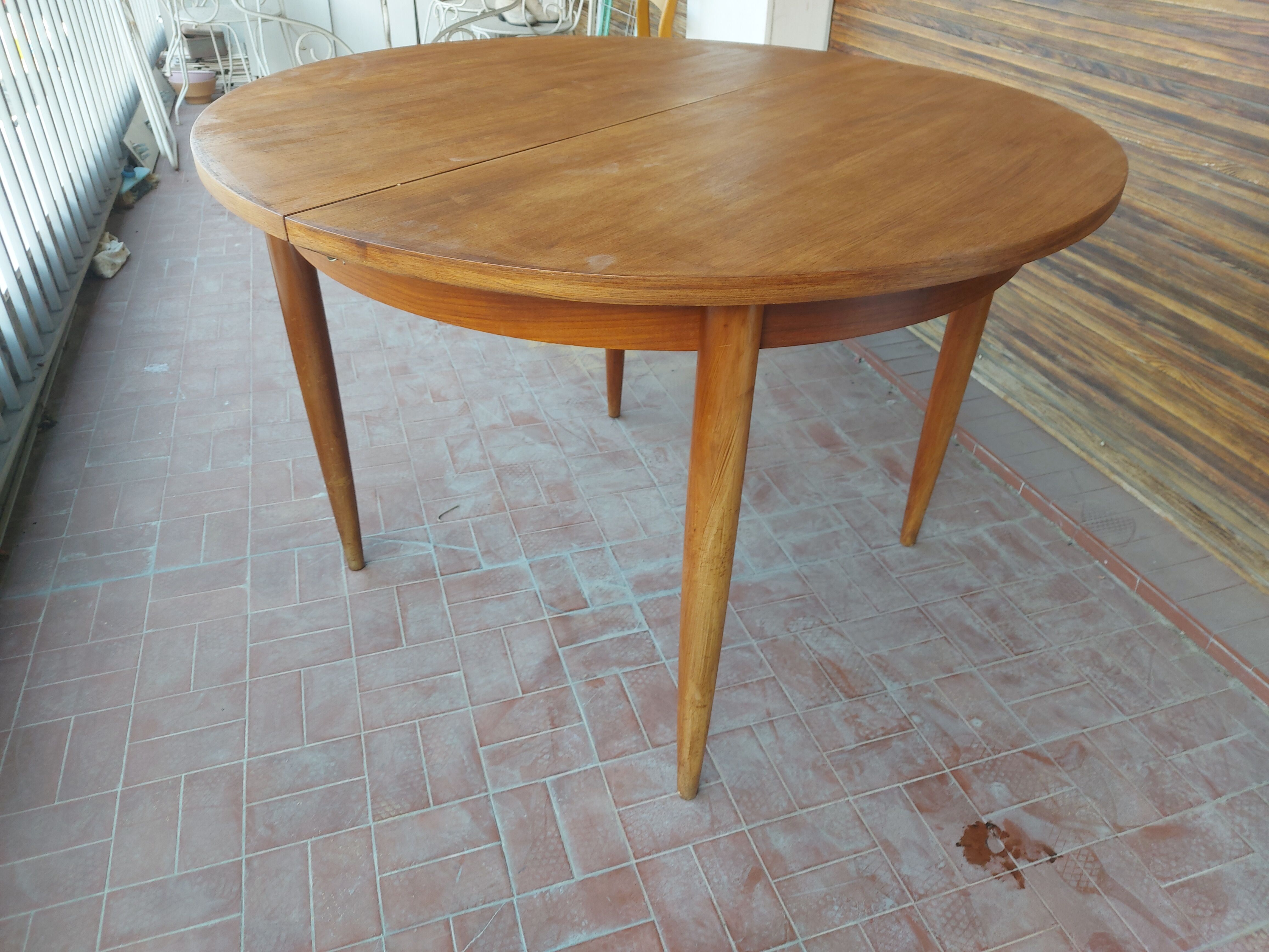Scandinavian design teak table with extension cord