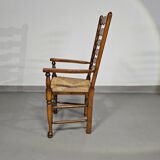 Set of 4 oak, rustic, farmhouse, ladderback dining chairs with rush seats 1960s