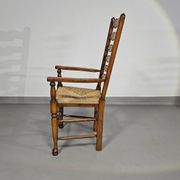 Set of 4 oak, rustic, farmhouse, ladderback dining chairs with rush seats 1960s