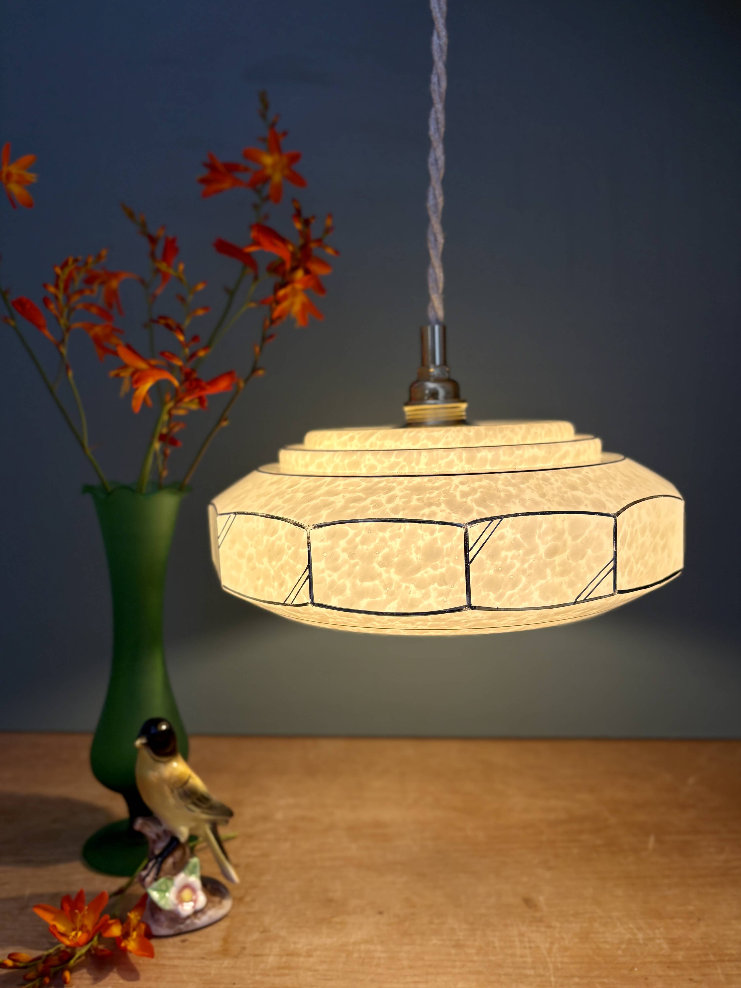 Vintage Art Deco glass pendant light in yellow Clichy.