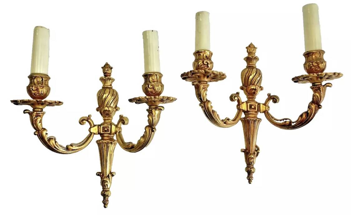2 old Louis XVI style bronze wall lights