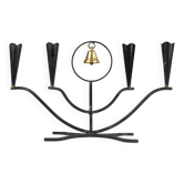 Four-Candle Candelabra with Brass Bell — Ystad-Metall, Sweden, 1950s