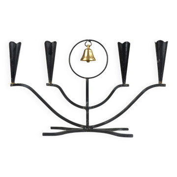 Four-Candle Candelabra with Brass Bell — Ystad-Metall, Sweden, 1950s
