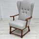 1950s, Danish high-backed armchair, reupholstered, wool, oak wood.