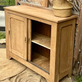Old Parisian buffet in raw solid oak - sliding doors