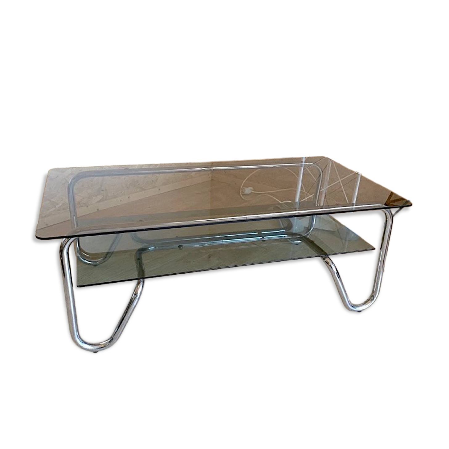Glass and metal coffee table in bauhaus style