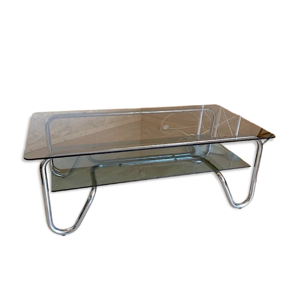Table basse verre et métal de style bauhaus
