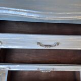 Solid wood chest of drawers painted gray and patinated silver 1940 with 3 drawers