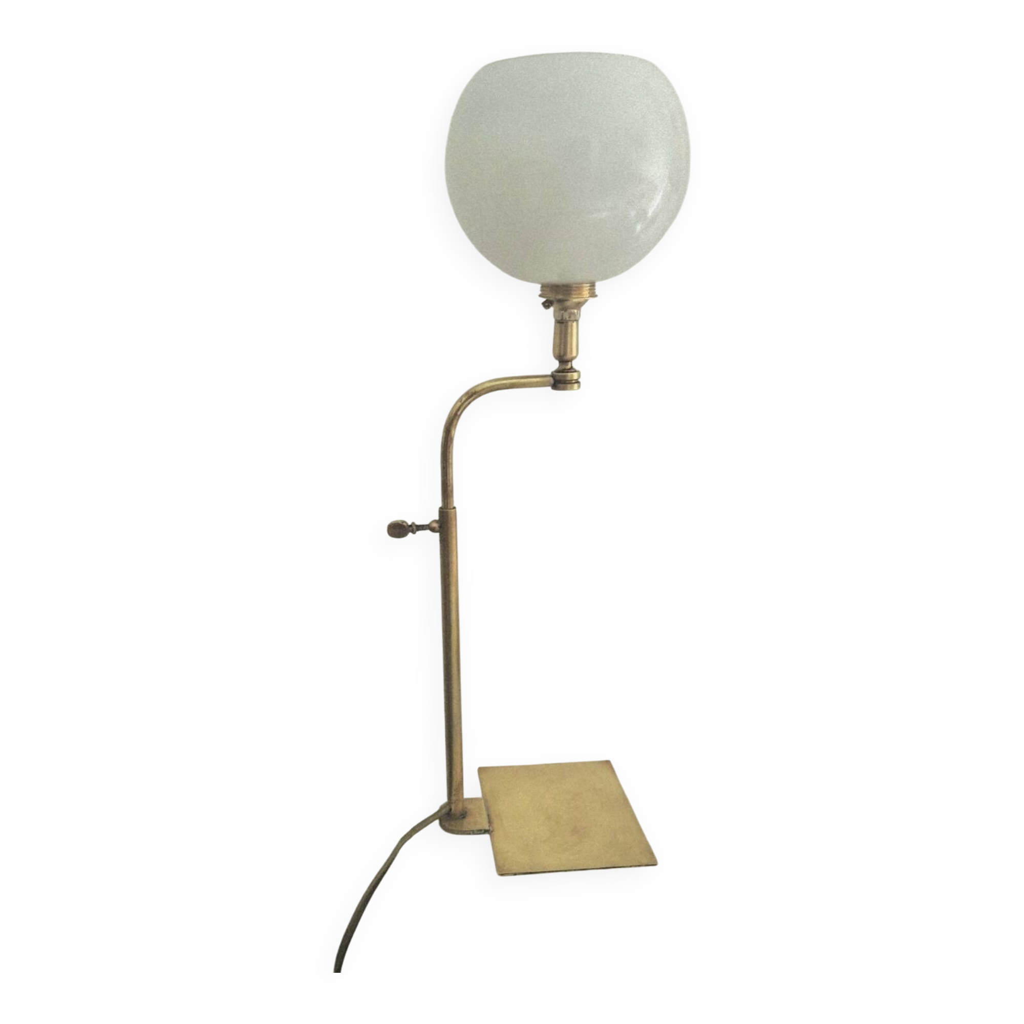 Antique brass and opaline glass lamp – Modernist piece, 1940s