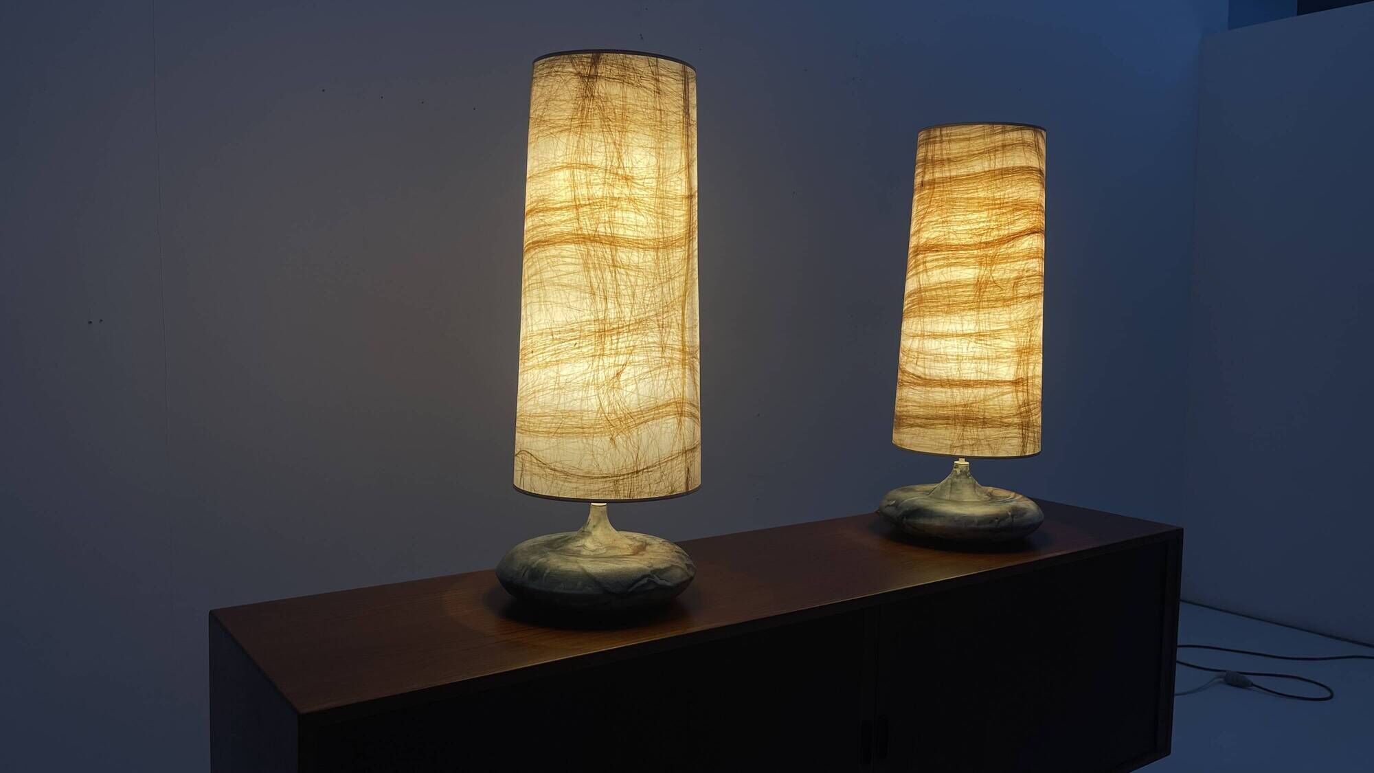 High pair of table lamps in Ceramic and raffia shade - France 1960