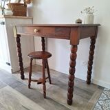 Bureau / Console / Table d'appoint en chêne à pieds bobine