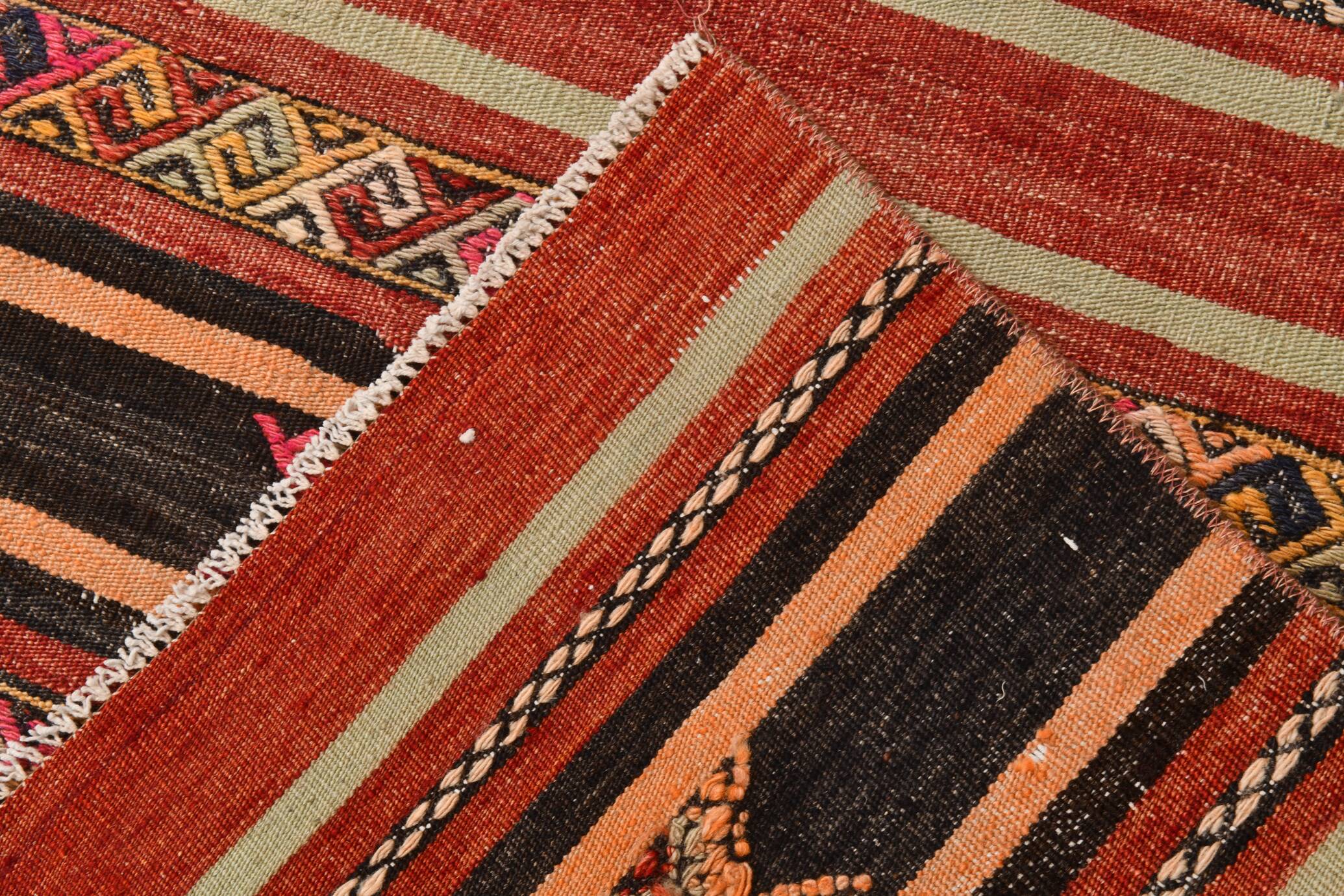 3x10 Red & Black Striped Kilim Runner Rug, 90x309Cm