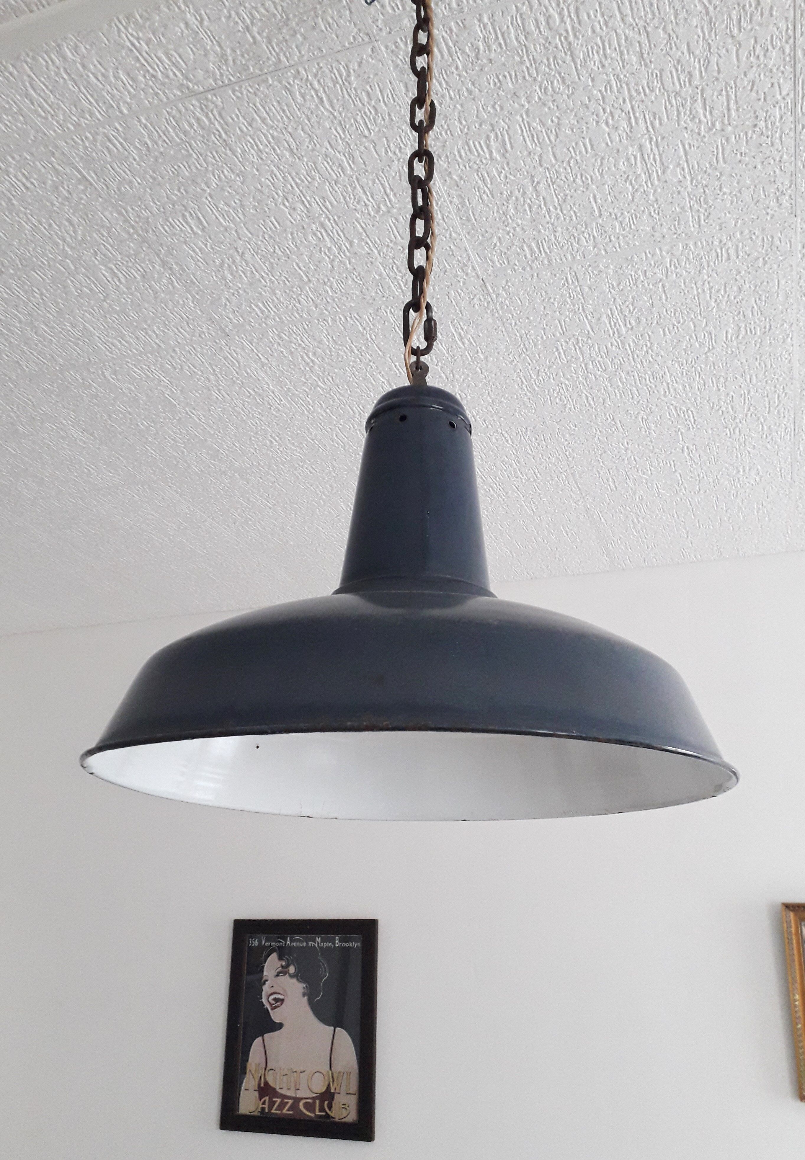 Industrial suspension XXL - Blue and white enamelled sheet - 1940