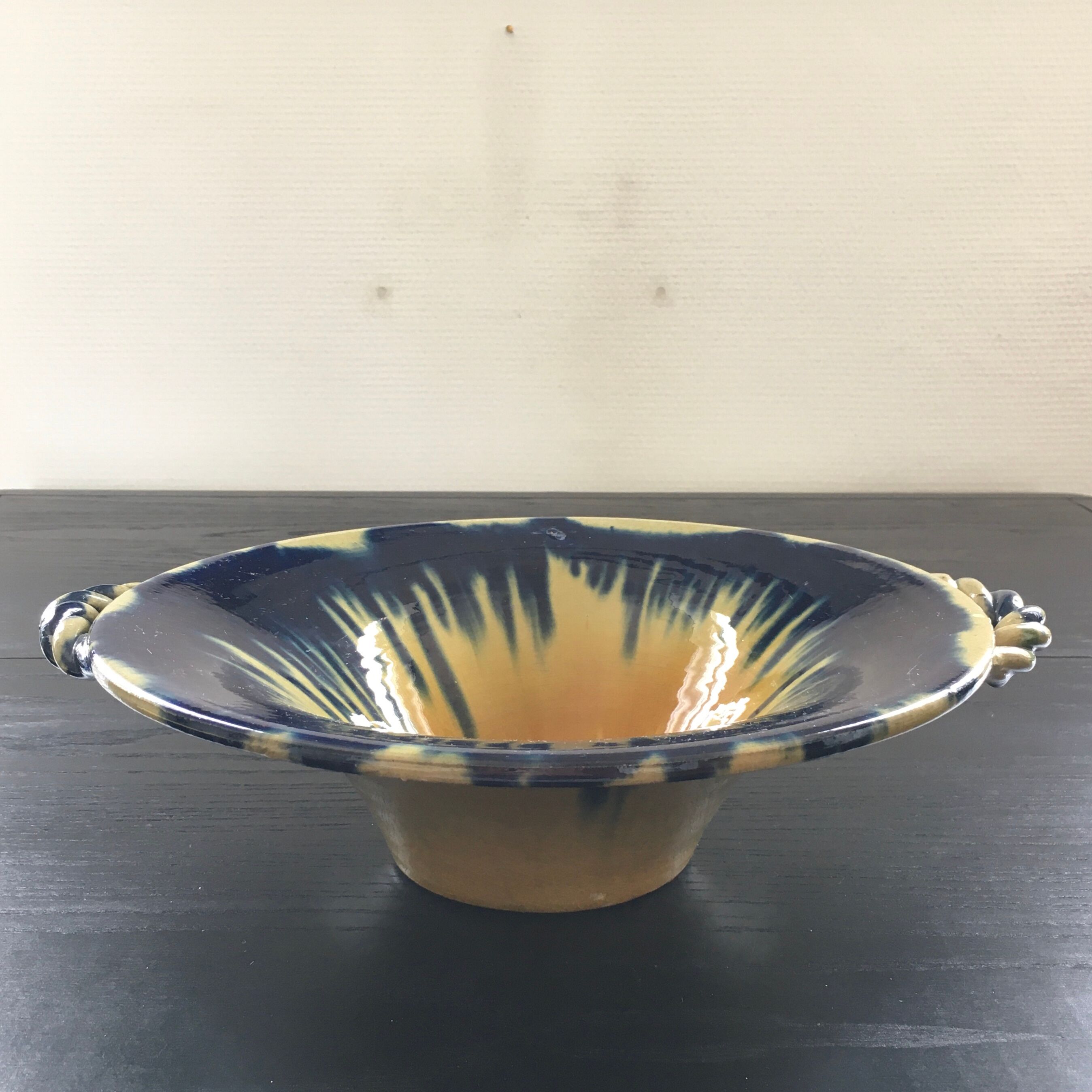 Yellow and blue flamed Vallauris cup