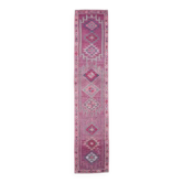 Tapis couloir en laine fait main turc rose diamant des années 1970 78x384
