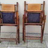 Vintage leather and wood folding chair SAFARI pair