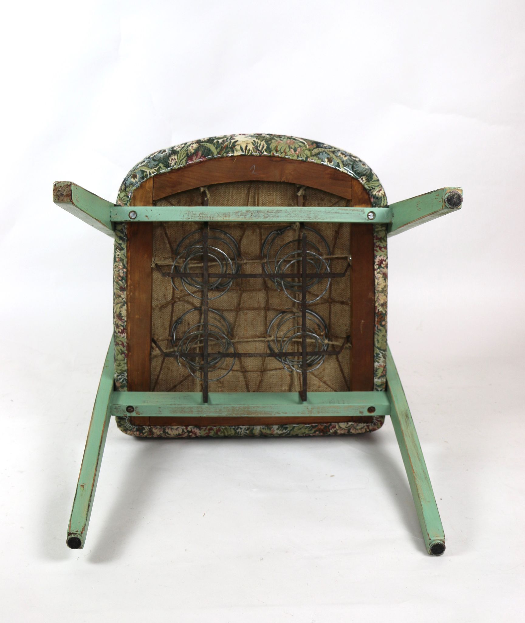 Lot de 2 tabourets verts à fleurs vintage