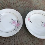 Set of two art deco porcelain dishes, limoges france, BRB, pink flowers