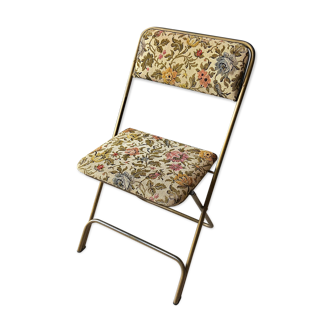 Chaise pliante vintage Lafuma Chantazur tissu fleuri 1970